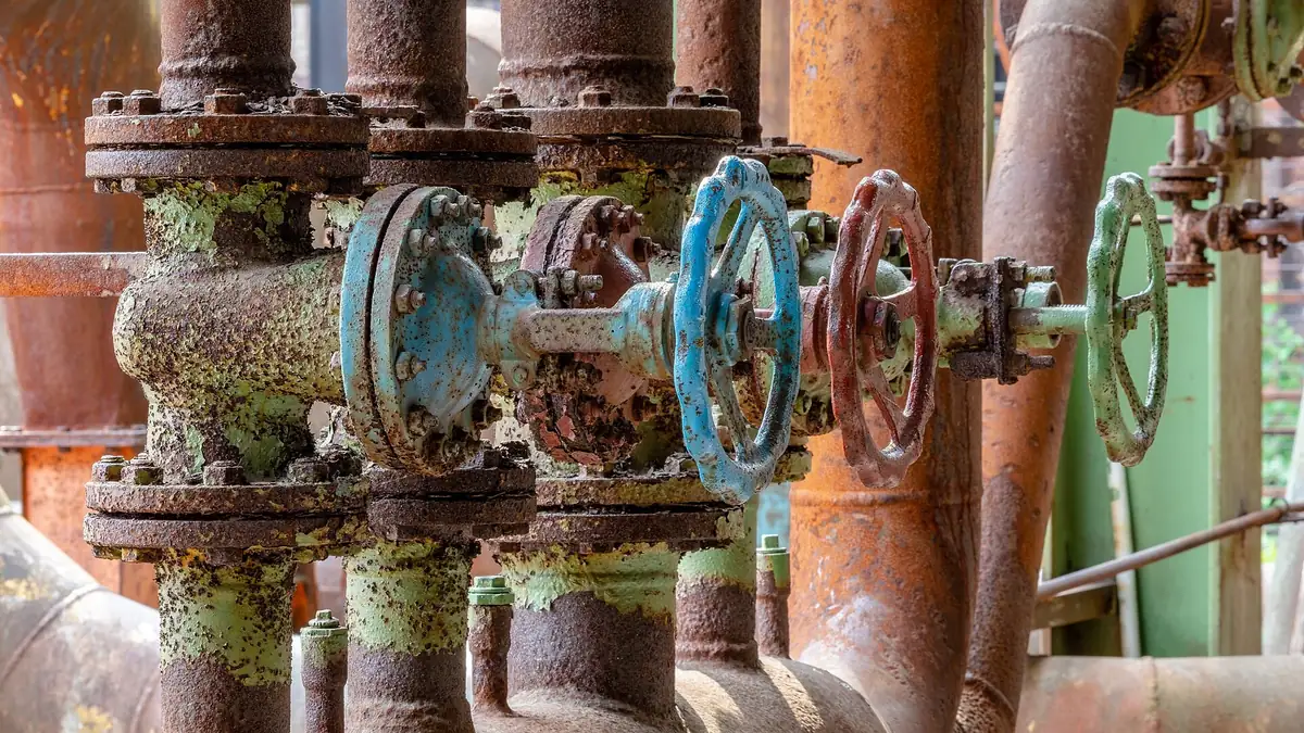 Manual and automated valve wheels on stainless process piping