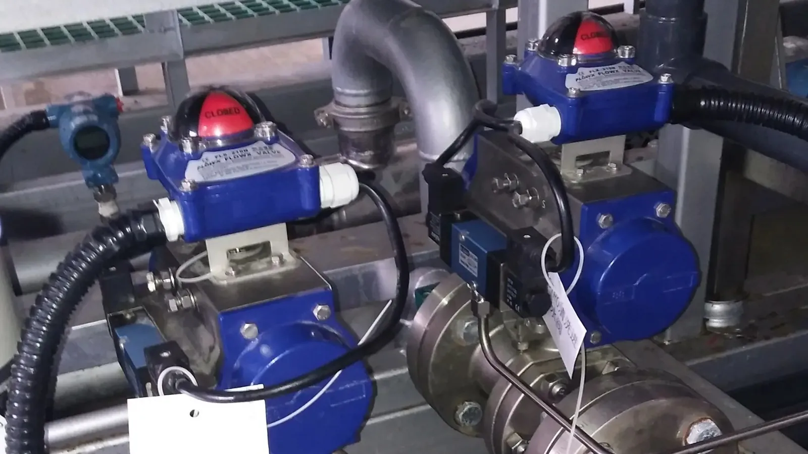 Pneumatic actuators installed in a valve automation skid at an industrial plant